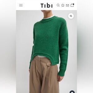 Tibi Soft Lambswool Shrunken Crewneck Pullover - Green medium